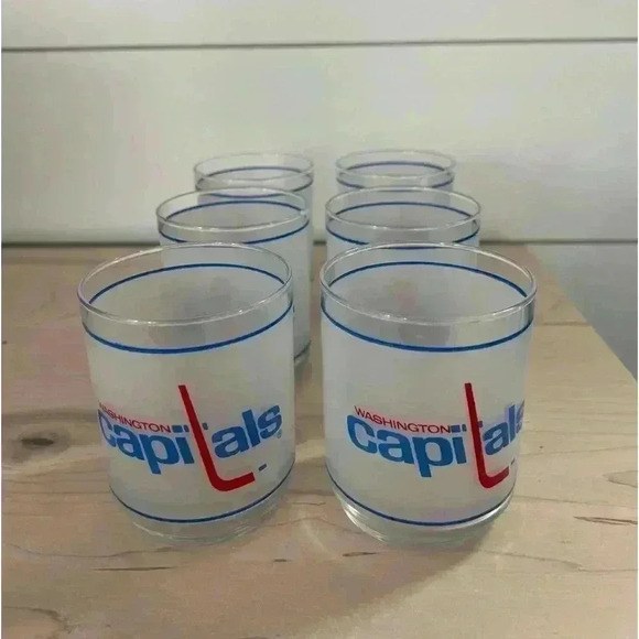 Washington Capitals Set of 6 Glasses NHL Hockey Mobil Oil Promotional Whiskey - Picture 5 of 5